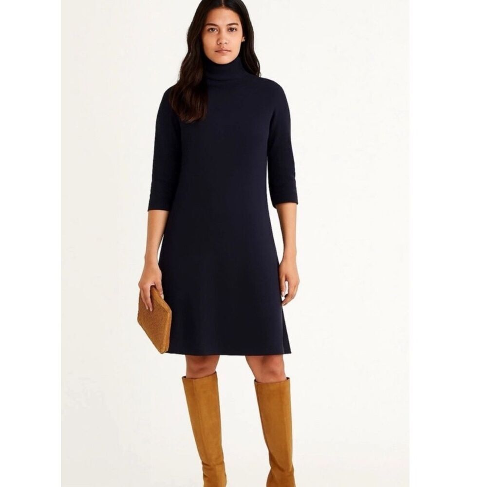 NWT J. Jill Dress Womens Navy Blue Knit Turtleneck Sweater Dress Minimalist